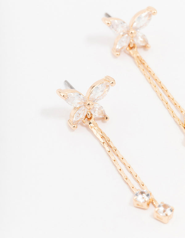 Gold Cubic Zirconia Butterfly Drop Earrings