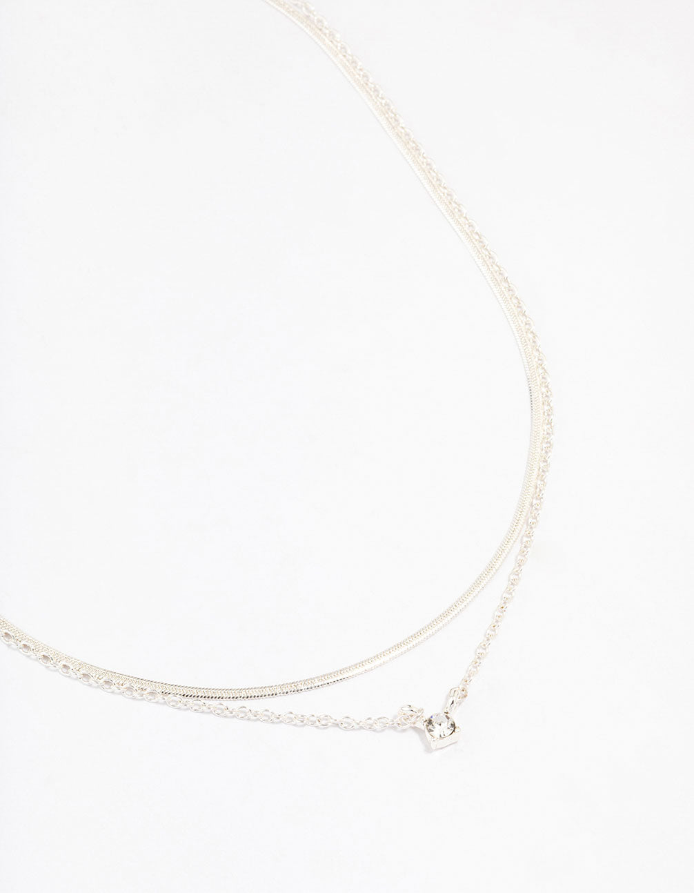 Silver Double Diamante Slinky Chain Layered Necklace