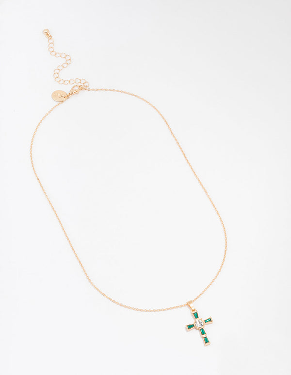 Gold Baguette Cross Necklace