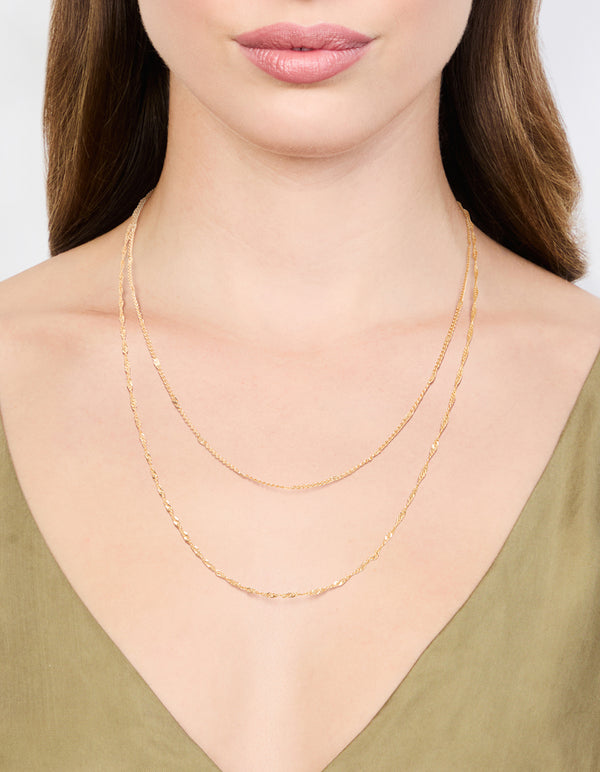 Gold Rope Double Chain Layered Necklace