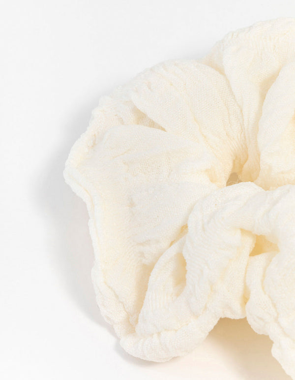 Cream Fabric Seersucker Scrunchie