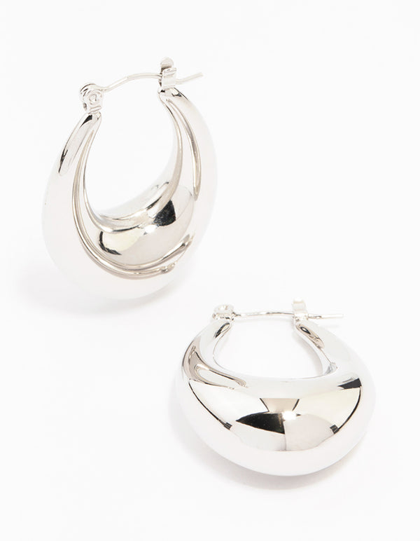 Elegant waterproof stainless steel full loop drop hoop earrings in silver front view