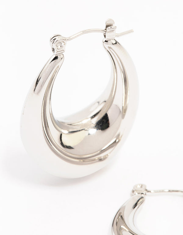 Crafted from waterproof stainless steel full loop drop hoop earrings in silver close up view