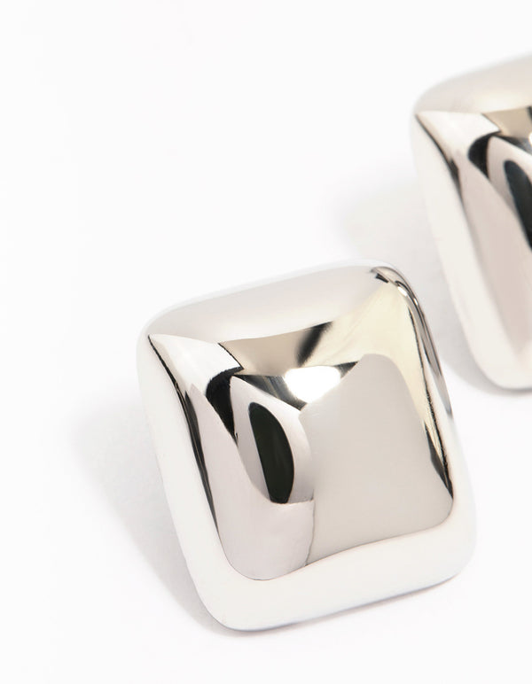 Waterproof Stainless Steel Puff Square Stud Earrings