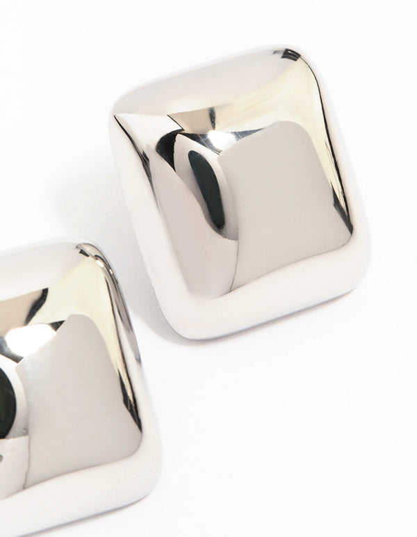 Waterproof Stainless Steel Puff Square Stud Earrings