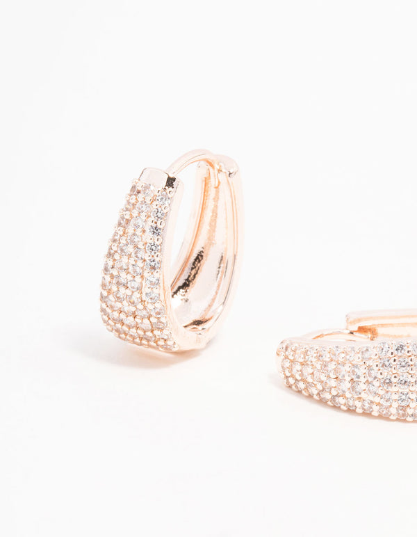 Rose Gold Plated Cubic Zirconia Classic Pave Hoop Earrings