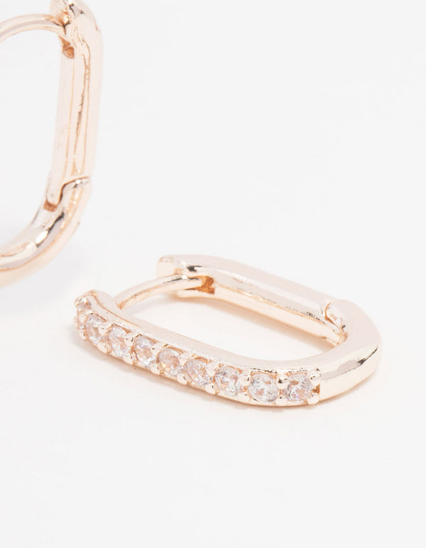 Rose Gold Plated Cubic Zirconia Pave Oval Hoop Earrings