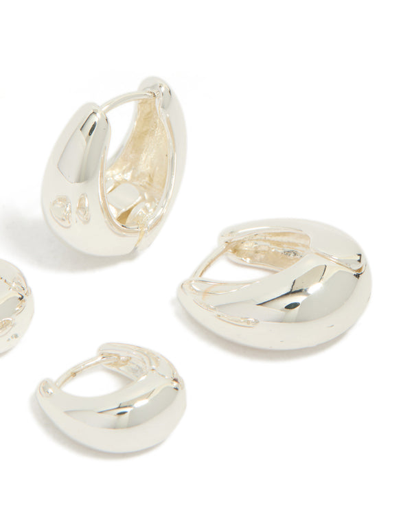 Silver Plated Small & Medium Oval Huggie Earrings