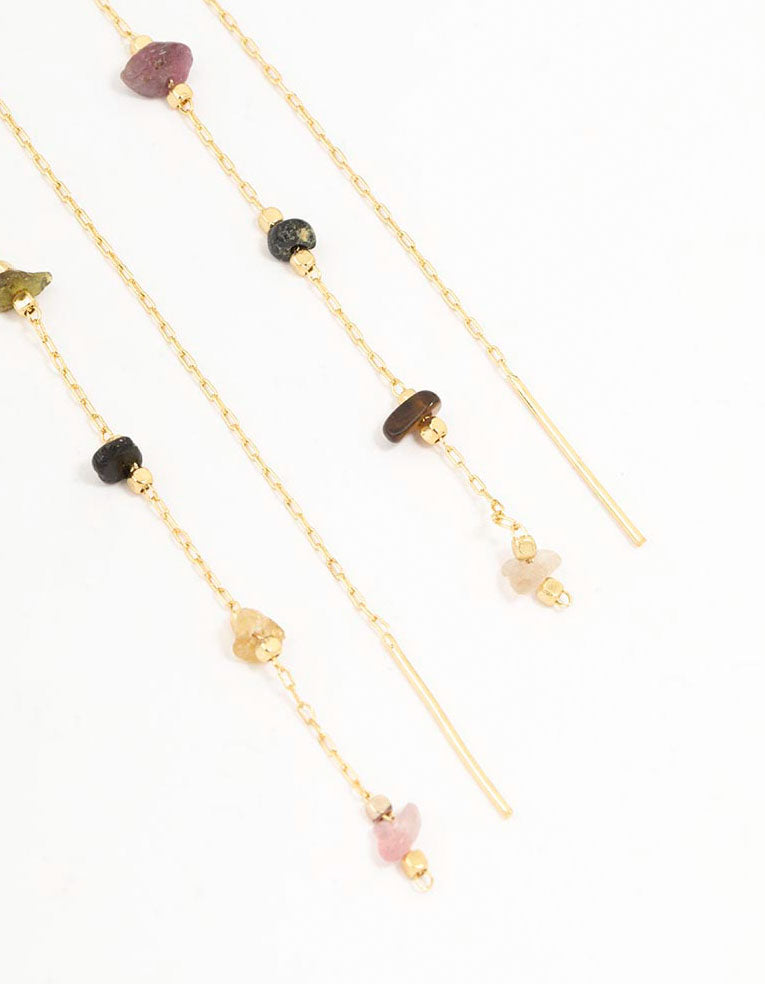 Gold Plated Semi Precious Station Thread Through Earrings