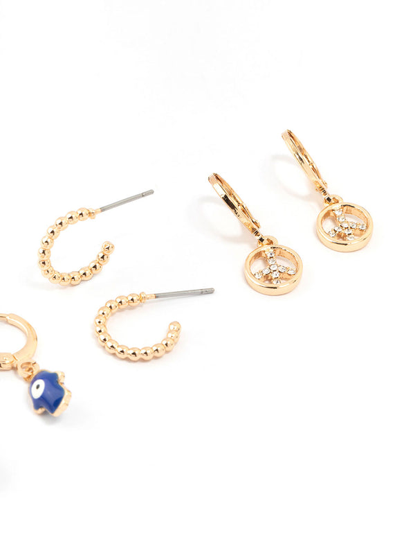 Gold Evil Eye Earrings 4-Pack