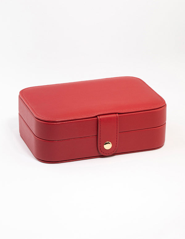 Red Faux Leather Rectangular Jewellery Case
