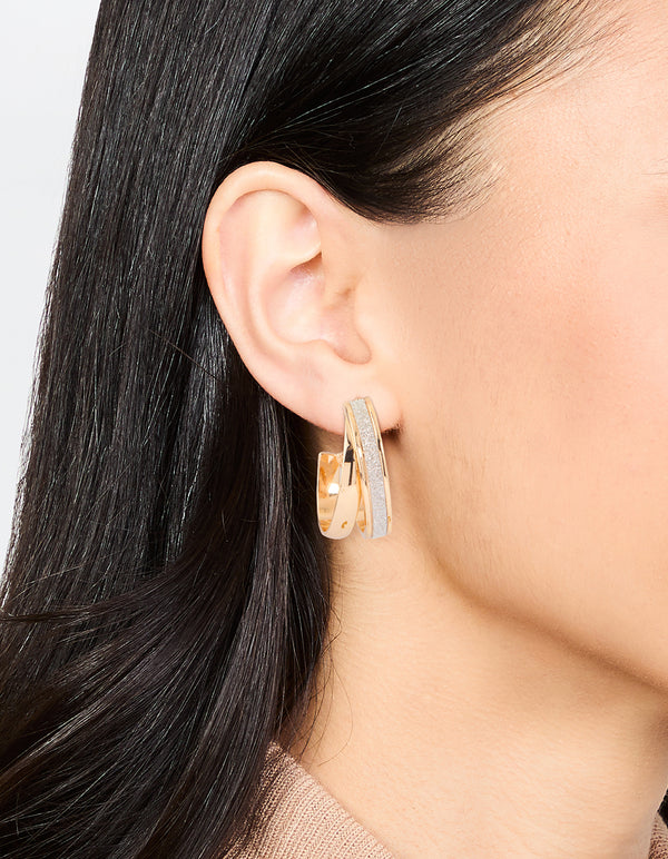 Gold Glitter Double Strand Hoop Earrings