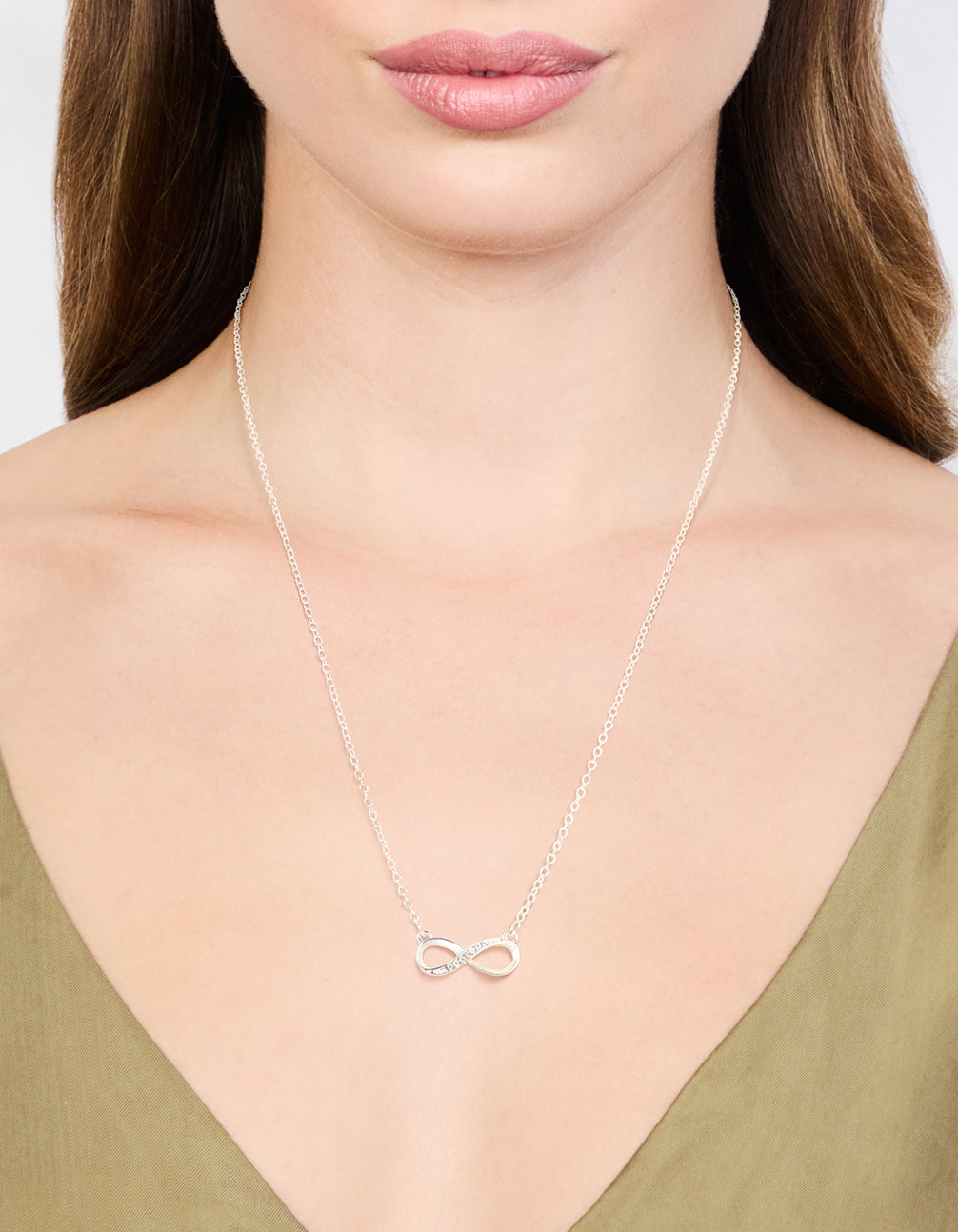 Silver Encased Diamante Infinity Necklace