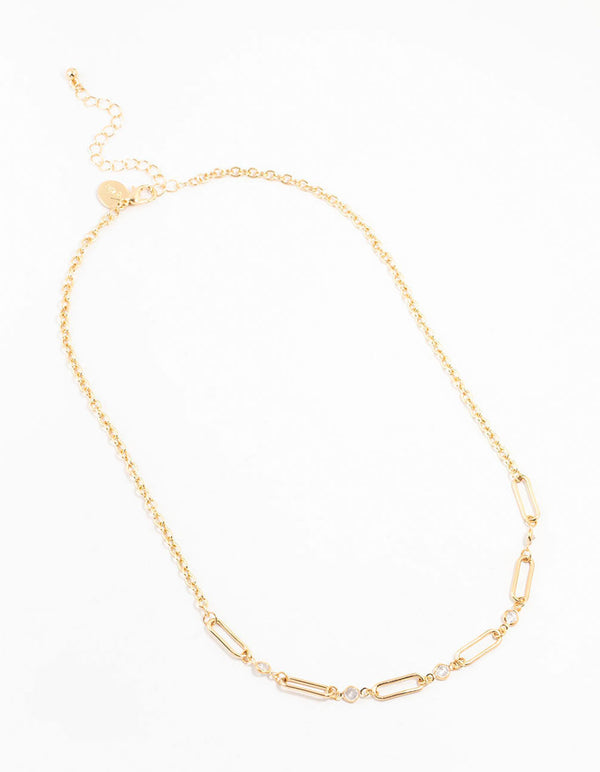 Gold Diamante Rectangle Chain Necklace