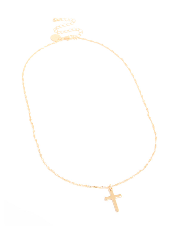 Gold Flat Solid Cross Necklace