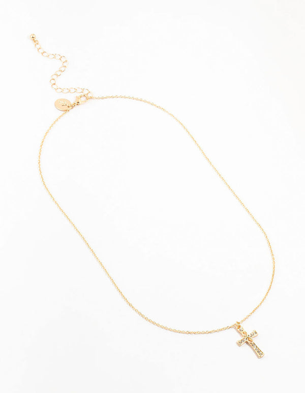 Gold Diamante Cross Necklace