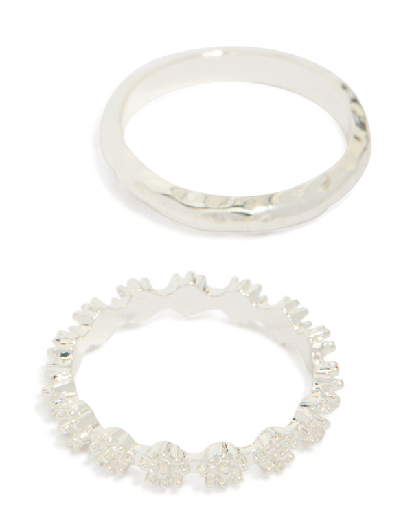 Silver Flower Vine Stacking Ring Pack