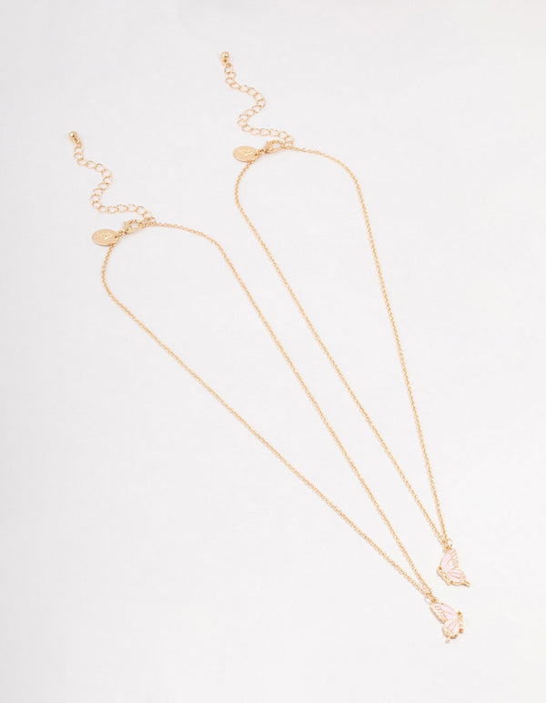 Gold & Pink Butterfly Necklaces 2-Pack
