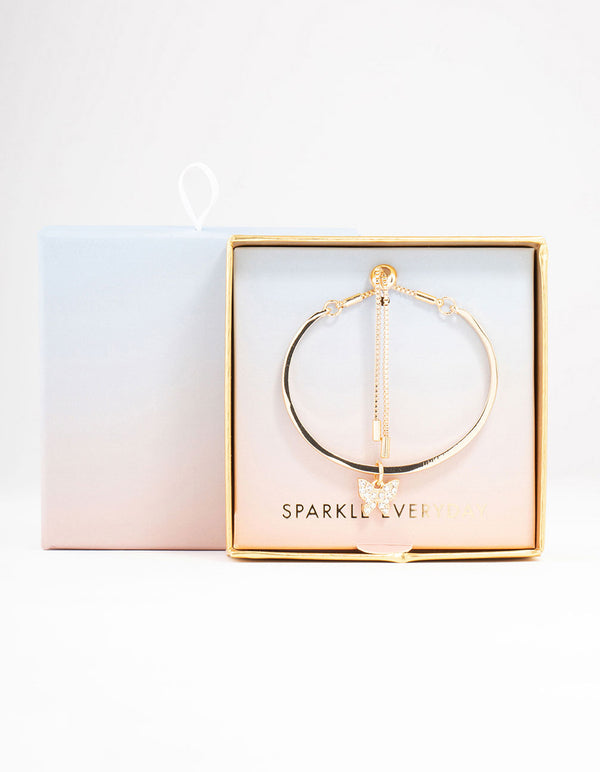 Gold Diamante Butterfly Bangle Toggle Bracelet