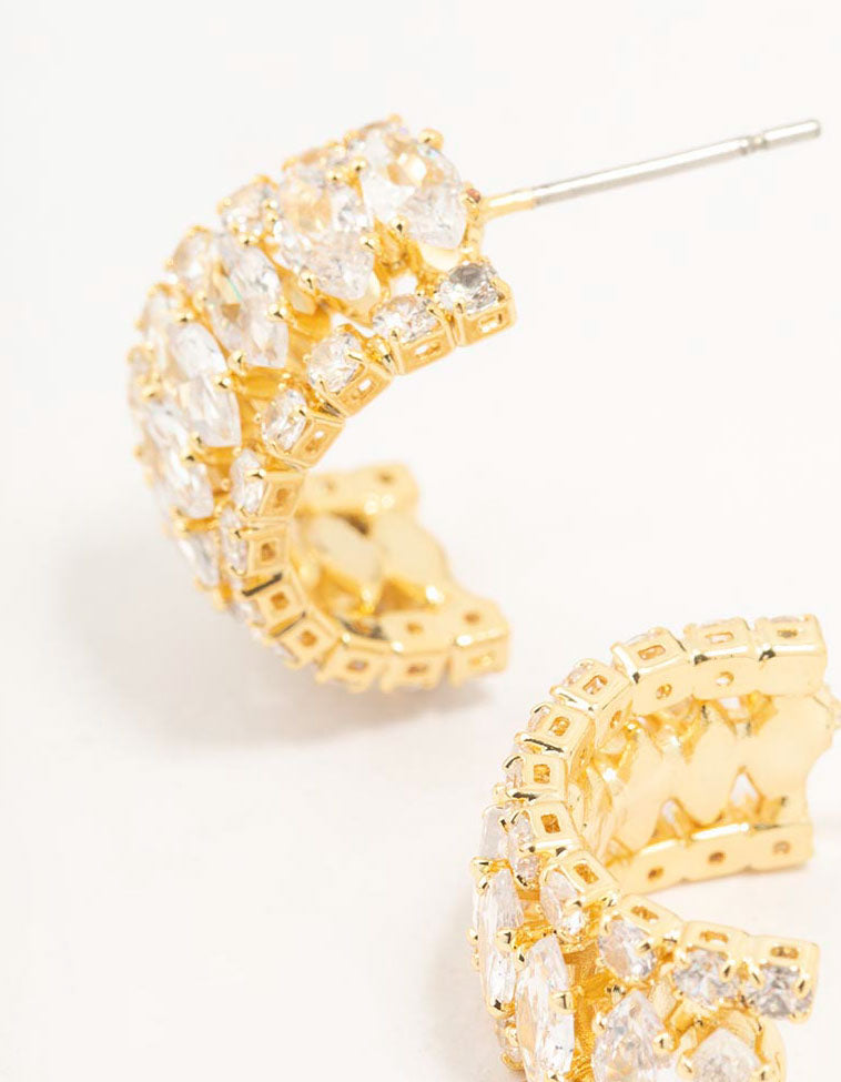 Gold Plated Marquise Crescent Strap Hoop Earrings