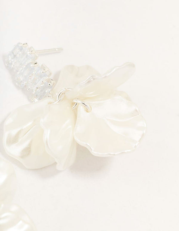 Silver Plated Zig Zag Stone With Petal Earrings