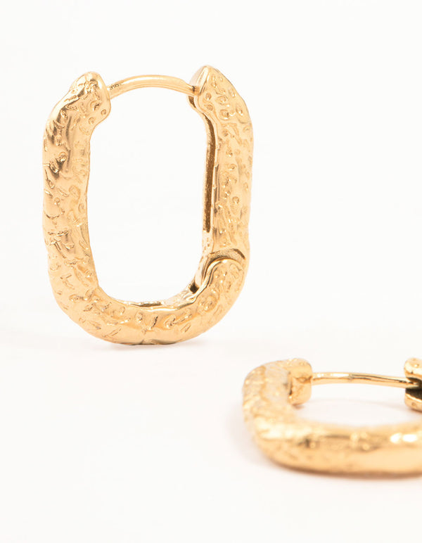 Gold Plated Surgical Steel Organic Rectangle Hoop Earrings
