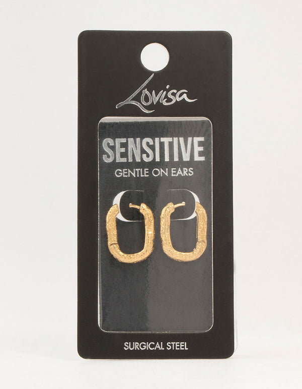 Gold Plated Surgical Steel Organic Rectangle Hoop Earrings