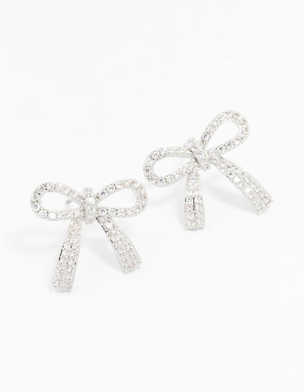 Silver Cubic Zirconia Bow Stud Earrings