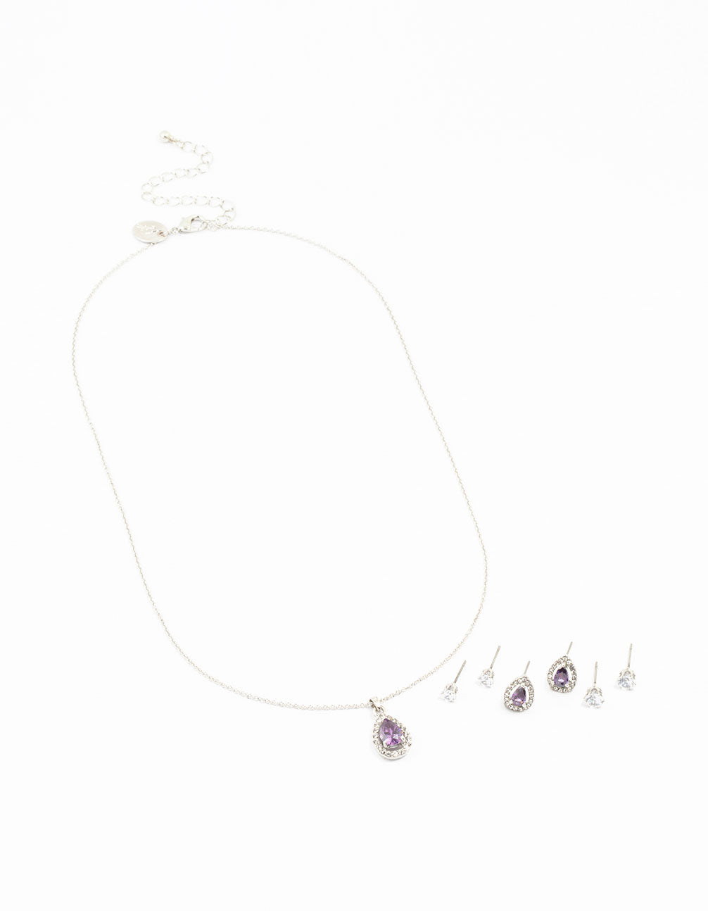 Silver Multiple Purple & Silver Pear Earring & Necklace Set