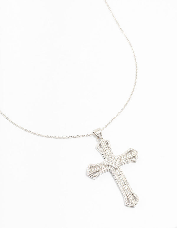 Silver Cubic Zirconia Radiant Cross Necklace