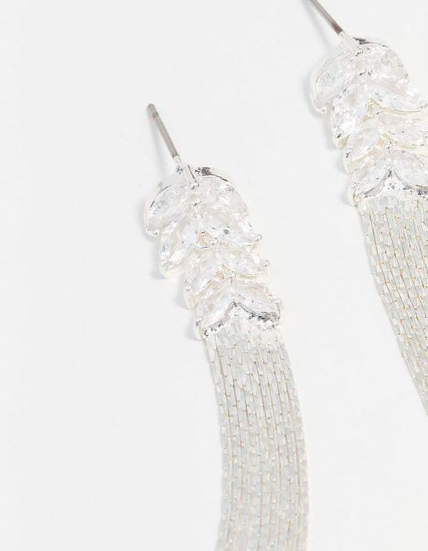 Silver Cubic Zirconia Tassel Drop Earrings