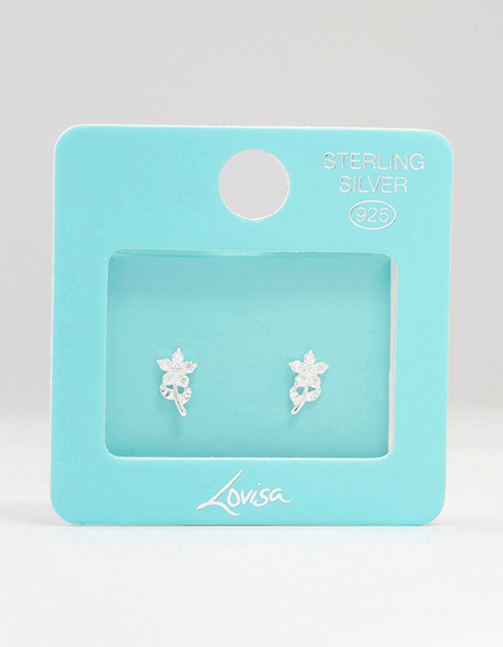 Sterling Silver Cubic Zirconia Flower Stem Earrings