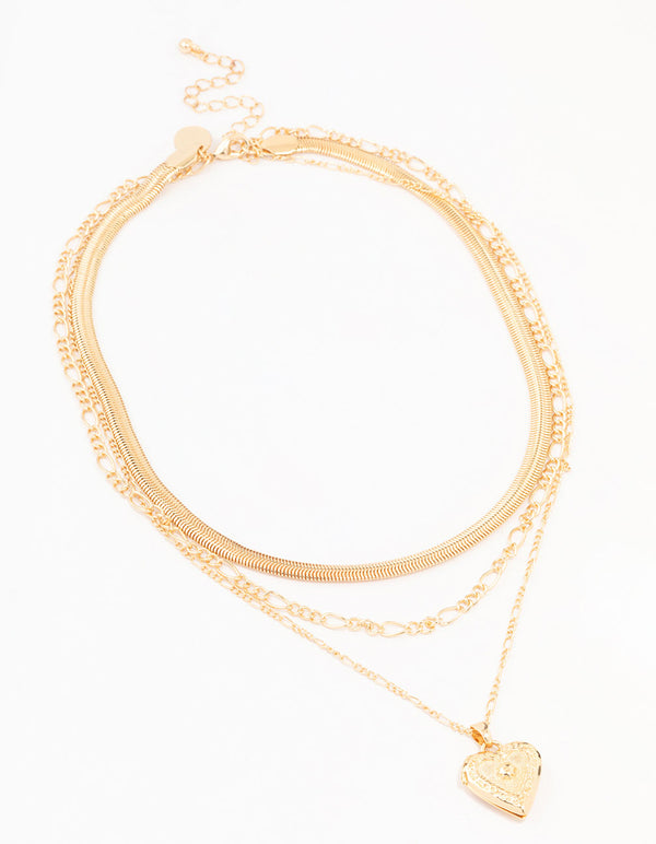 Gold Figaro Heart Locket Necklace