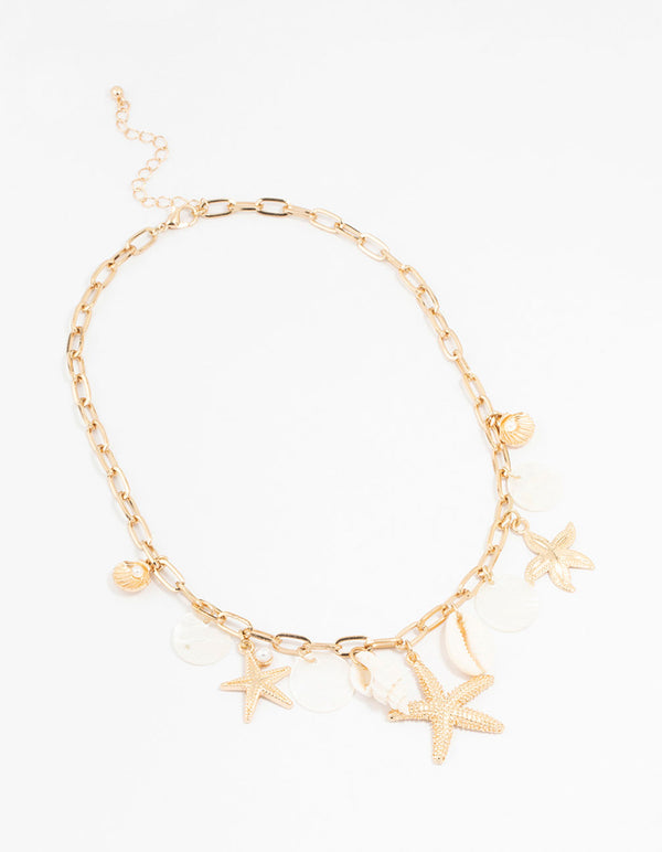 Gold Plated Genuine Shell & Stone Charm Necklace