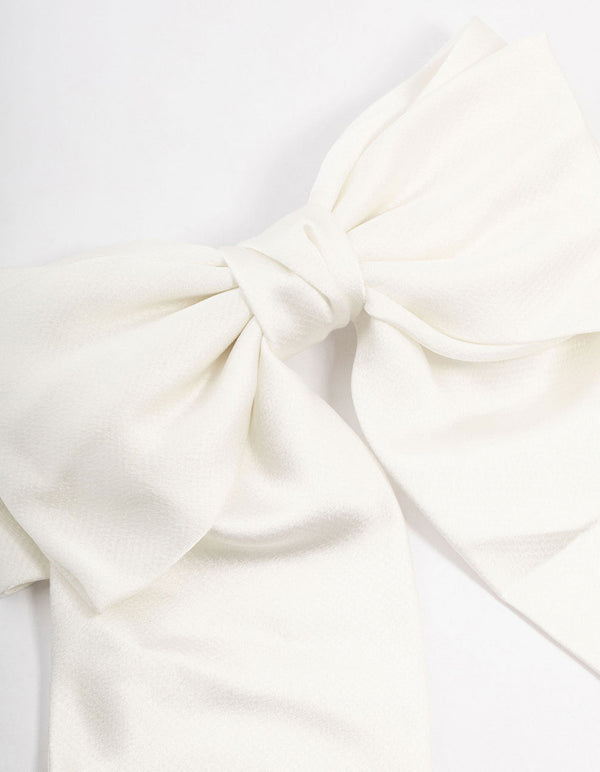Large White Double Draped Fabric Bow Clip