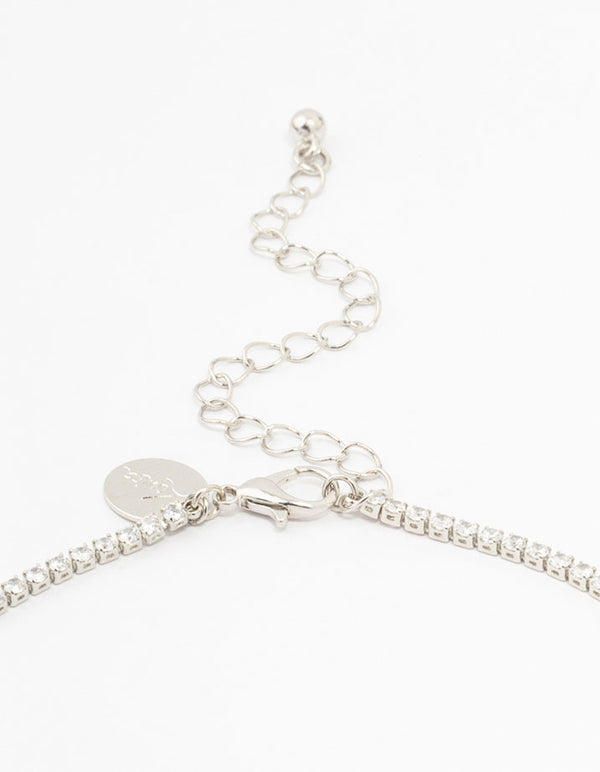 Silver Cubic Zirconia Round Stone & Bow Necklace