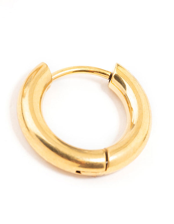 Highlighting waterproof gold plated stainless steel core clicker chunky earrings with hoop closure in 16 MM post detail view