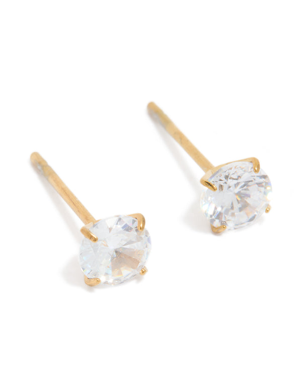 Featuring waterproof gold plated stainless steel cubic zirconia 5 MM stud earrings front view