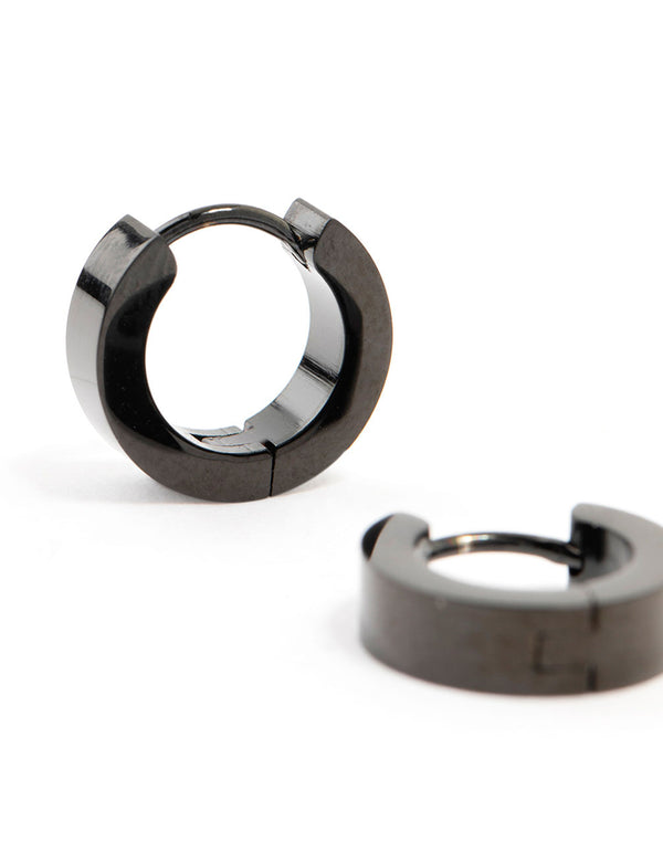 Waterproof Black Coated Stainless Steel Wide Huggie Earrings