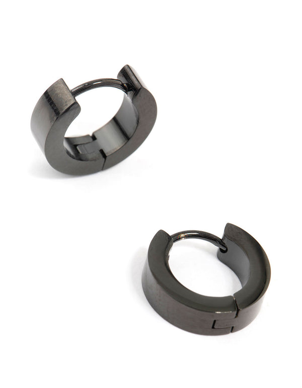 Waterproof Black Coated Stainless Steel Wide Huggie Earrings