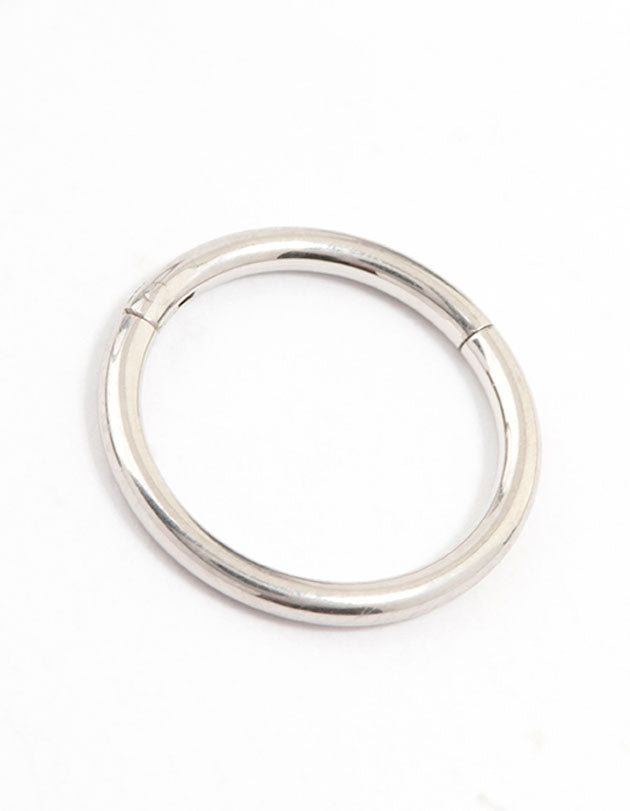 Waterproof stainless steel sleeper earrings in 10 MM silver close up view