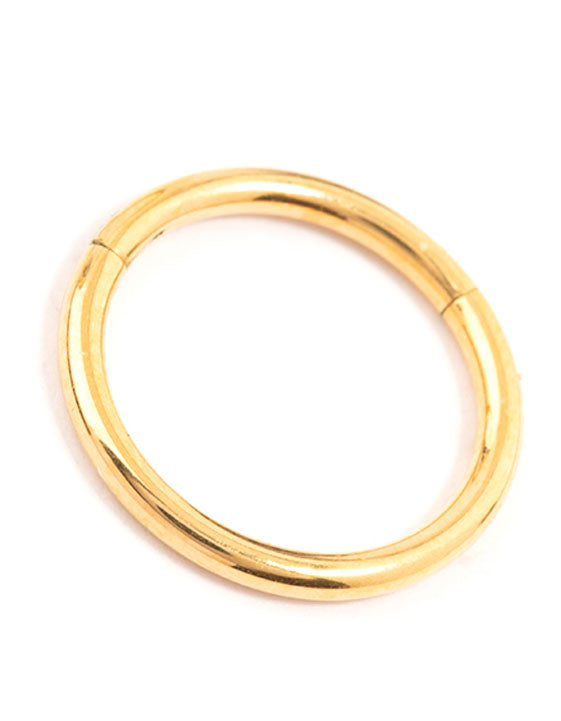 Crafted from waterproof gold plated stainless steel sleeper earrings in 10 MM with hoop closure close up view