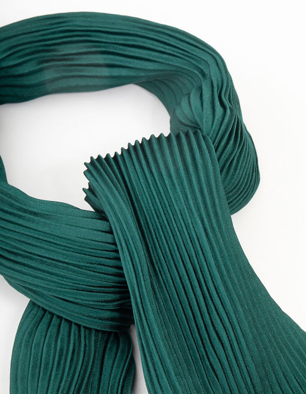 Pleated Green Satin Fabric Scarf