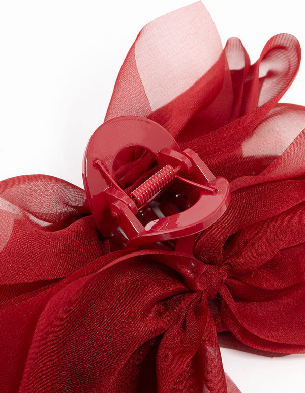Red Fabric Bow Claw Clip
