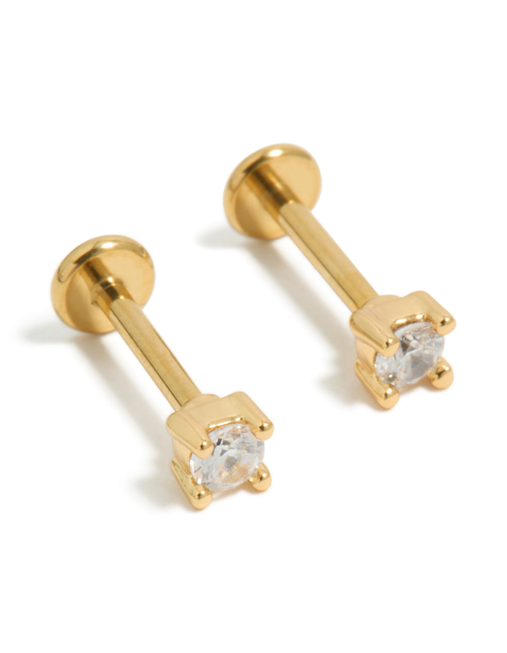 Gold Plated Titanium Cubic Zirconia Stud Flat Backs 2-Pack