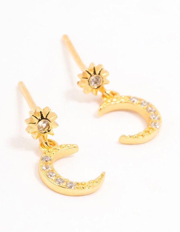 Gold Plated Sterling Silver Celestial Cubic Zirconia Drop Earrings