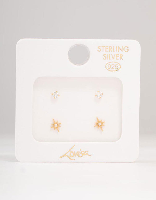 Gold Plated Sterling Silver Mini Starburst Earrings 2-Pack