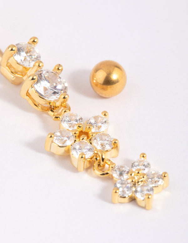 Gold Plated Titanium Flower Drop Belly Bar