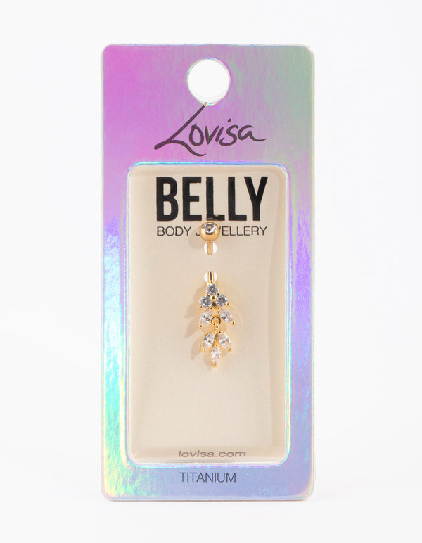 Gold Plated Titanium Marquise Belly Bar