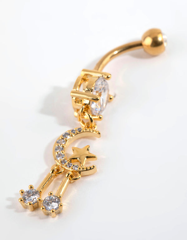 Gold Plated Titanium Celestial Drop Belly Bar